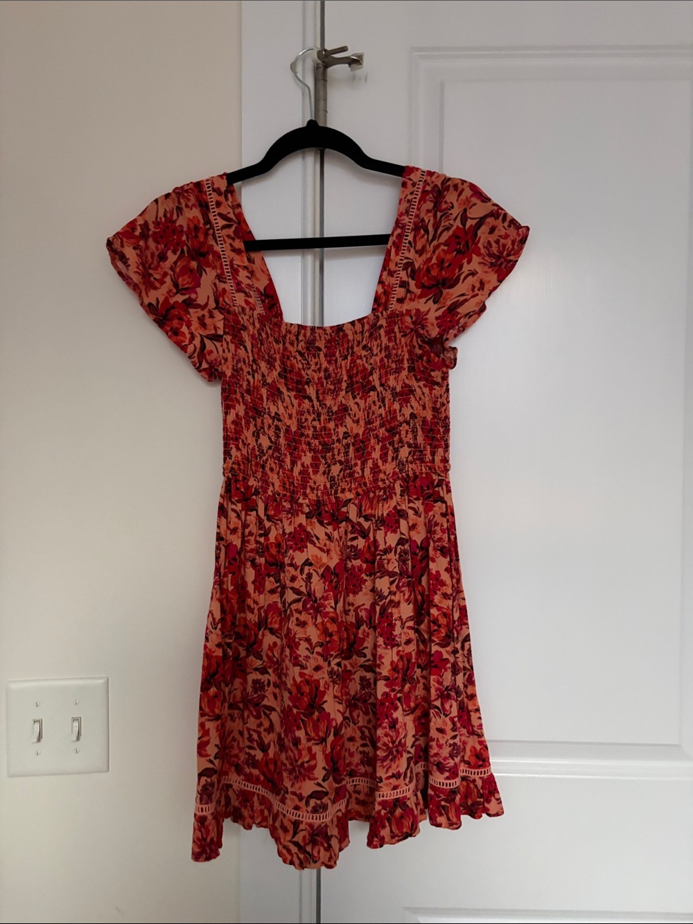 Floral Puff-Sleeve Smocked Mini Dress